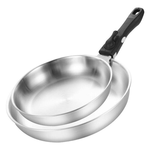 Tri-ply Stainless Steel Sauté and Deep Frying Pan Set Induction Compatible Dishwasher Oven Safe Removable Handle