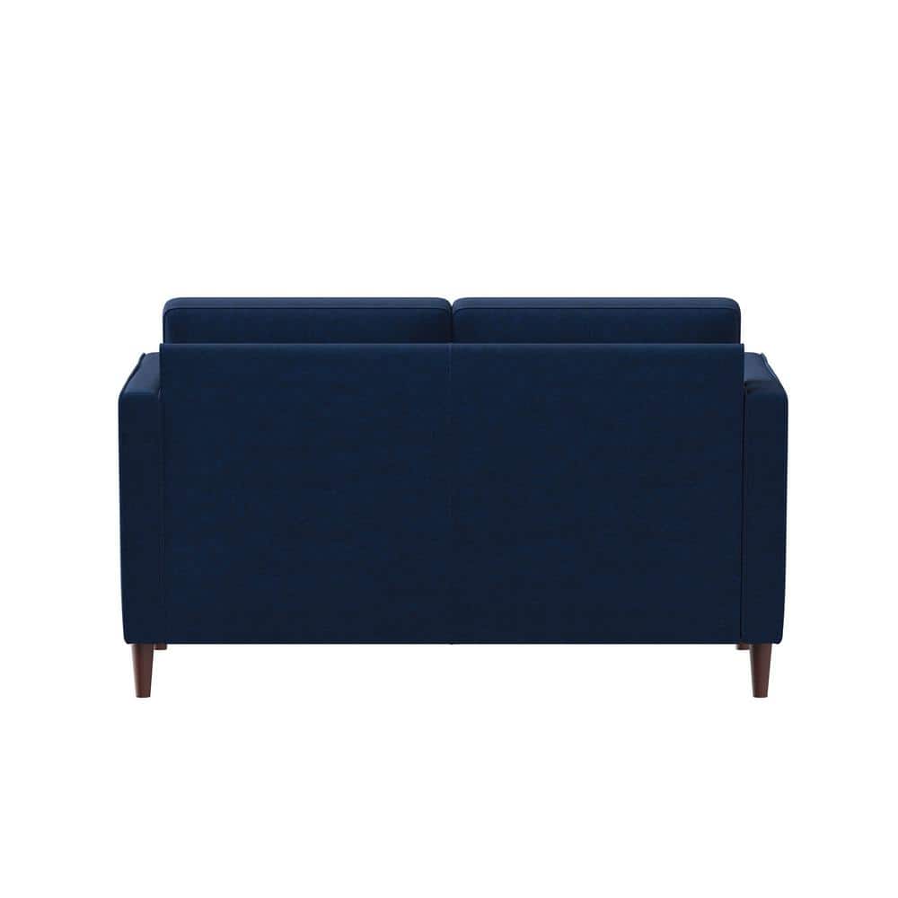 Navy Tufted Microfiber Loveseat with Wood Frame and Removable Cushions