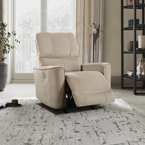 Lazzara Marigold Light Brown Velvet Power Rocker Recliner