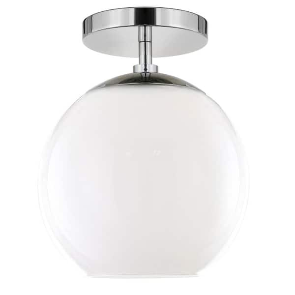 Meyer&Cross Bartlett 9 in. 1-Light Polished Nickel and White Milk Glass ...