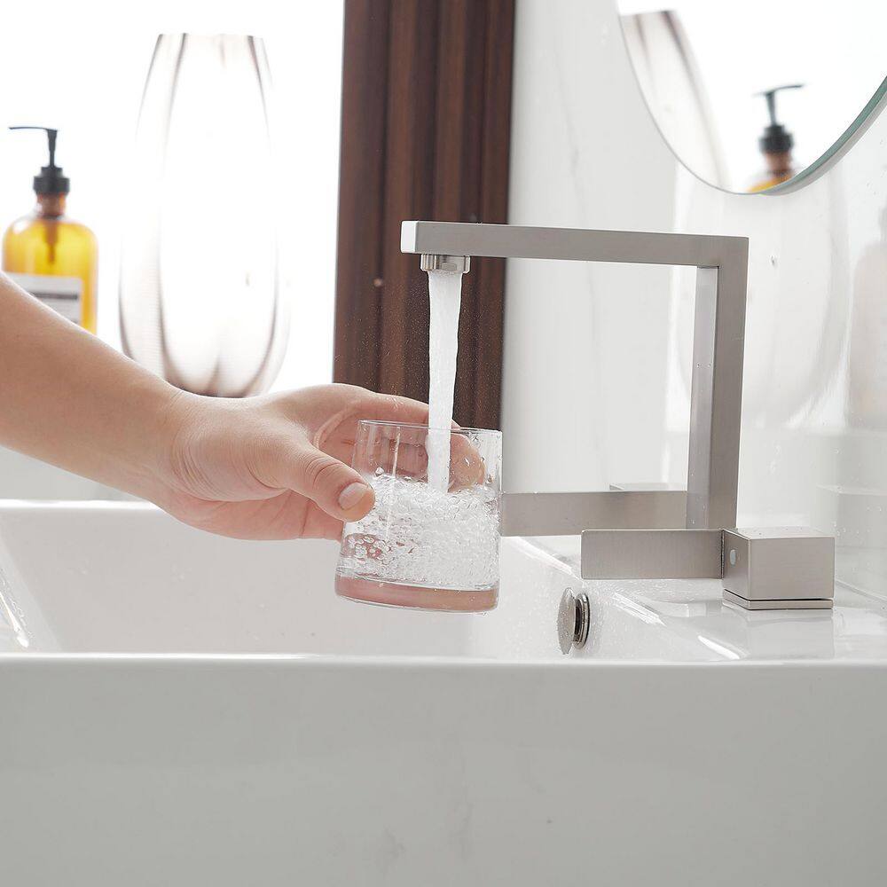 Brushed Nickel Widespread Double Handle Low-Arc Bathroom Faucet