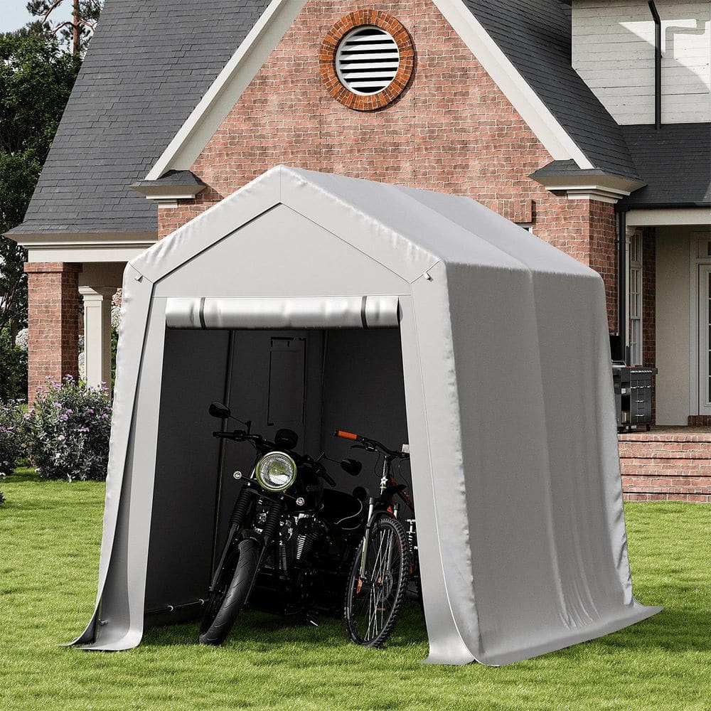 Sizzim 6 ft. x 8 ft. Gray Roof Steel Frame Soft Top Carport with