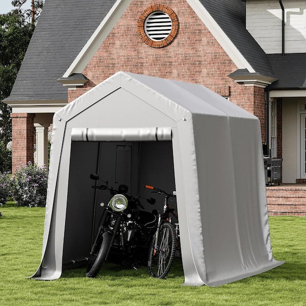 Sizzim 6 ft. x 8 ft. Gray Roof Steel Frame Soft Top Carport with Side Panels