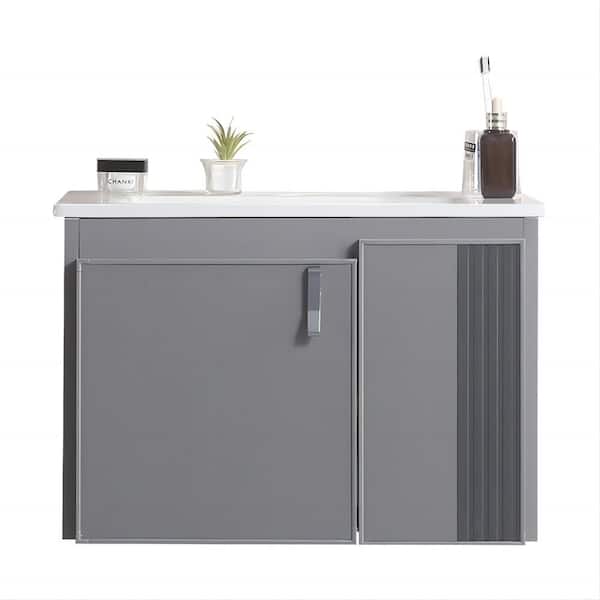 Xspracer Victoria 24 in. W x 18 in. D x 16 in. H Wall Mounted Single Sink Bath Vanity in Grey with Solid Wood and Ceramic Top