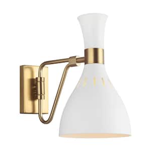 Joan 6.25 in. W 1-Light Matte White and Burnished Brass Swivel Wall Sconce