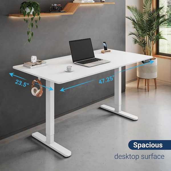 TECHNI MOBILI 47.25 in. White Electric Standing Desk with 3-Memory