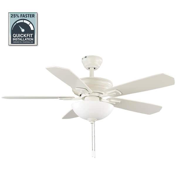 Hampton Bay Wellston II 44 in. Indoor LED Matte White Dry Rated Downrod Ceiling Fan with Light Kit and 5 Reversible Blades
