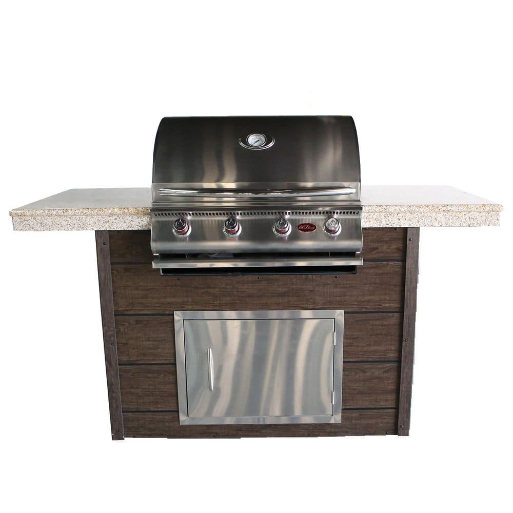 Cal Flame 6 ft. 4-Burner Propane Grill Synthetic Wood and Granite Countertop Grill Island with in Stainless Steel