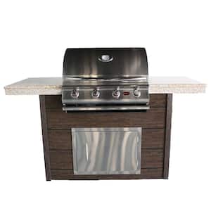 6 ft. 4-Burner Propane Grill Synthetic Wood and Granite Countertop Grill Island with in Stainless Steel