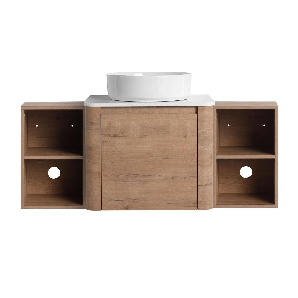 47.3 in. Floating Single Sink Imitative Oak Bath Vanity with White Engineered Stone Top and White Ceramic Basin price history on PriceWatchPro