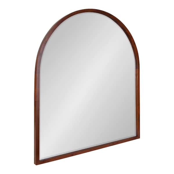 Kate and Laurel McLean 36 in. x 32 in. Classic Arch Framed Walnut Brown Wall Mirror
