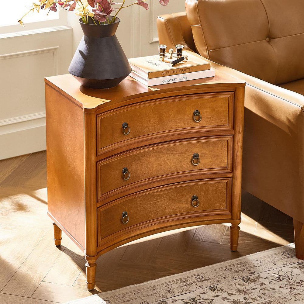 Ken Acorn 3-Drawer 26 in. W Curved Silhouette Nightstand with Built-in Charging Station
