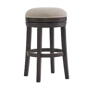 Clara 29 in. Dark Brown Rubberwood Backless Swivel Bar Height Stool with Cushioned Seat