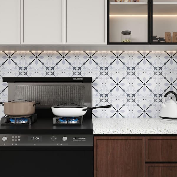 White and Gray 11.8 in. x 11.8 in. PVC Wall Backsplash Floral Peel and Stick Wall Tiles, (10-Pack, Cover 9.6 sq. ft.)