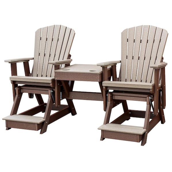 Adirondack Series 76 in. 2-Person Tudor Brown Plastic Poly Resin Outdoor Counter Height Glider with Middle Table