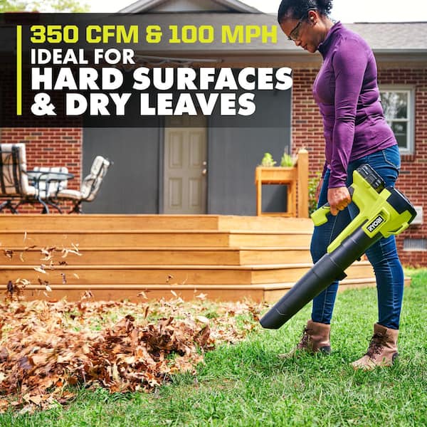 RYOBI - ONE+ 18V 100 MPH 350 CFM Cordless Battery Variable Speed Jet Fan Leaf Blower with 4.0 Ah Battery and Charger