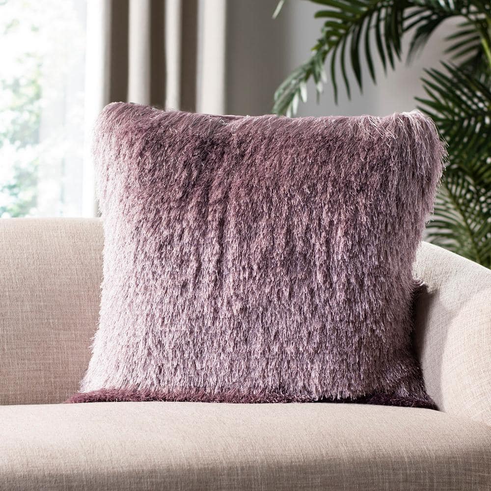 Lilac Shaggy Square Decorative Throw Pillow