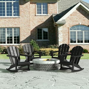 Laguna Set of 4 Fade Resistant Outdoor Patio HDPE Poly Plastic Adirondack Porch Rocking Chair in Black