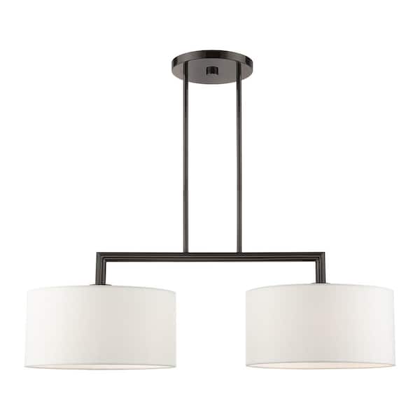 AVIANCE LIGHTING Mercury 2-Light Black Chrome Linear Chandelier with Off-White Fabric Shade