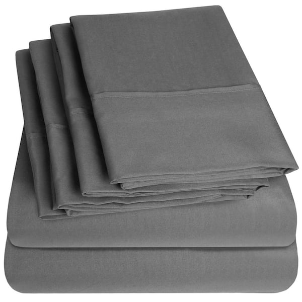 Sweet Home Collection 1500-Supreme Series 6-Piece Gray Solid Color Microfiber RV Queen Sheet Set