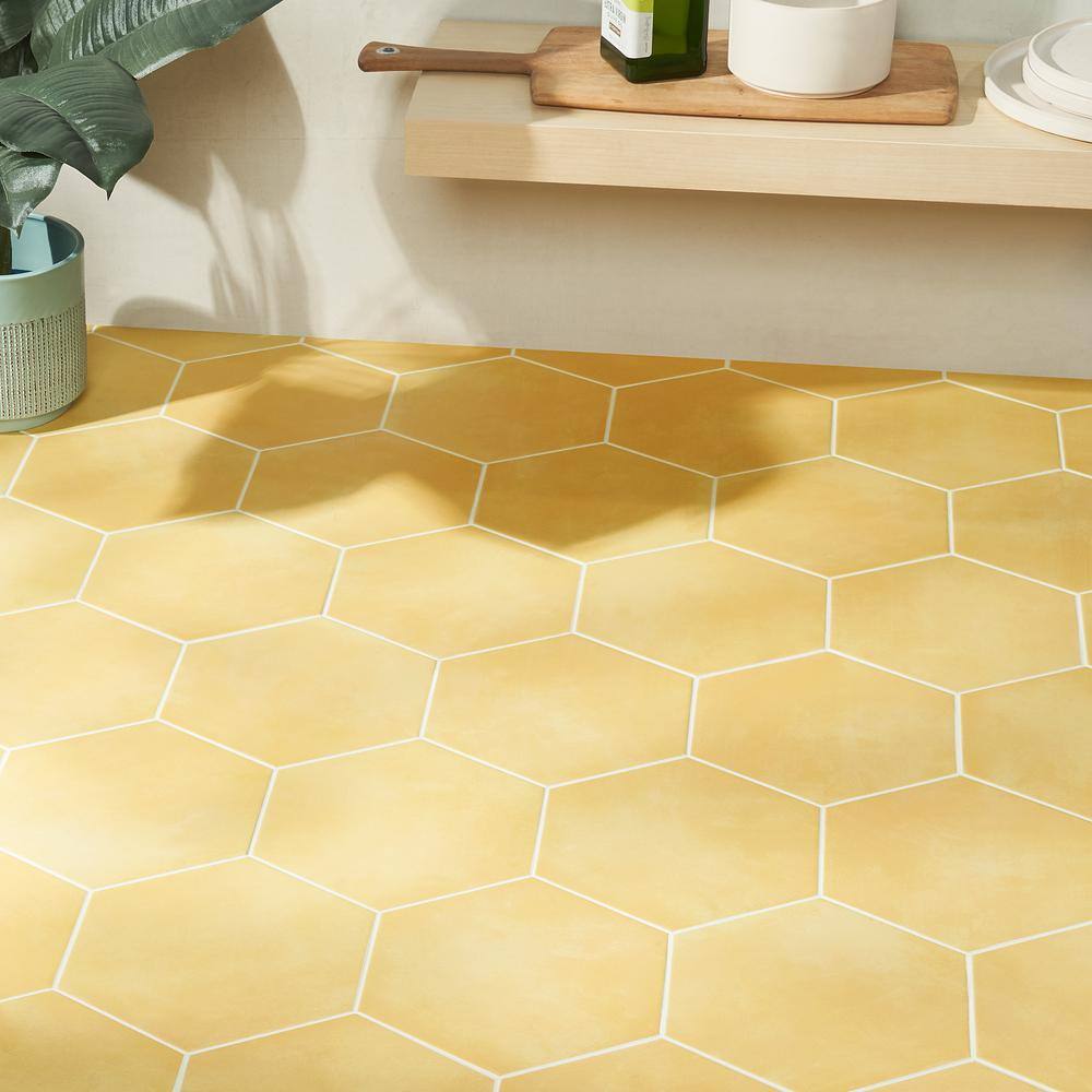 Eclipse Yellow 8" Hexagon Matte Porcelain Floor and Wall Tile