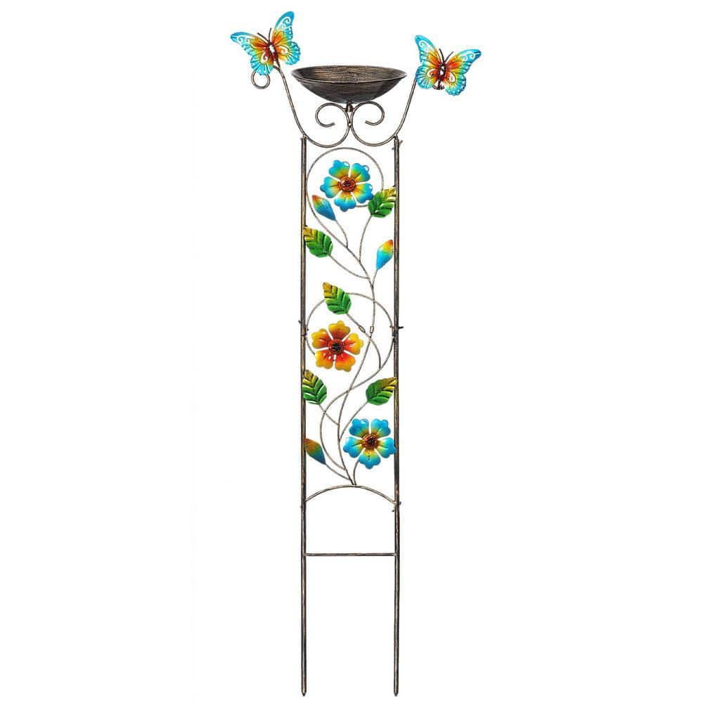 Elegant 40 in. Metal Floral and Butterfly Antique Garden Trellis with Detac