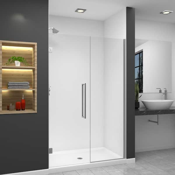 Transolid Elizabeth 49 in. W x 76 in. H Hinged Frameless Shower Door in Brushed Stainless with Clear Glass