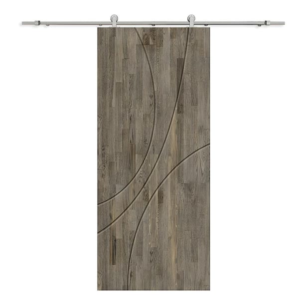 CALHOME 30 in. x 96 in. Weather Gray Stained Pine Wood Modern Interior Sliding Barn Door with Hardware Kit