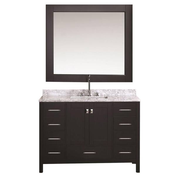 Design Element London 48 in. W x 22 in. D Vanity in Espresso with Marble Vanity Top and Mirror in Carrara White