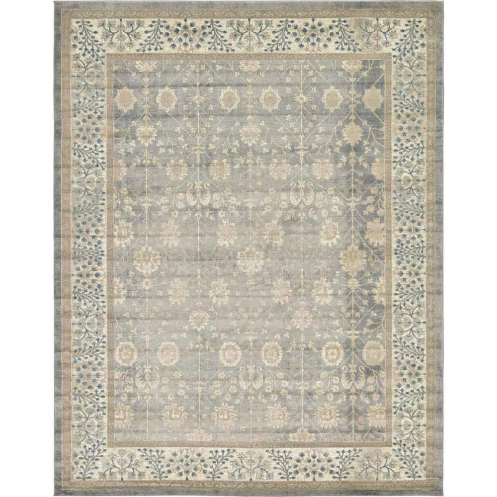 Shop Salzburg Border Rectangular 9x12 Rug Gray & Light Brown, Indoor Rugs