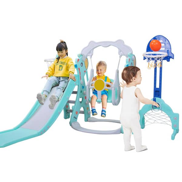 Multifunctional Plastic Kids 5 in 1 Toddler Climber Swing Set Slider Playset 