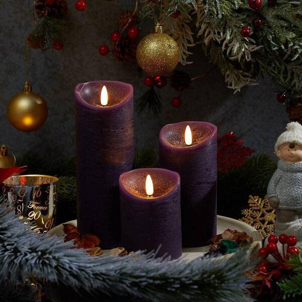 3 Pack Purple Flameless LED Candles with Remote:Battery Operated