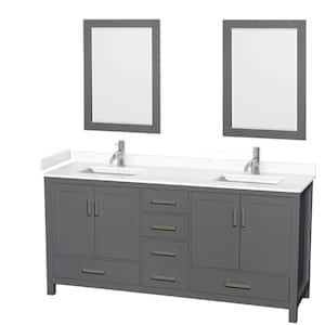 Sheffield 72 in. W x 22 in. D x 35 in. H Double Bath Vanity in Dark Gray with White Cultured Marble Top and 24" Mirrors
