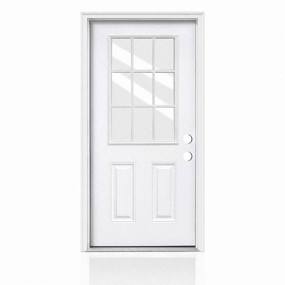 36 in. x 80 in. Left-Handed 9 Lite Clear Glass White Modern Prehung Exterior Fiberglass Front Door with Brickmould price history on PriceWatchPro
