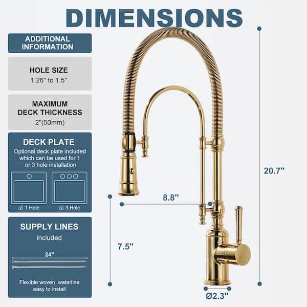 IVIGA 2-Functions Single Handle Gooseneck Pull Down Sprayer