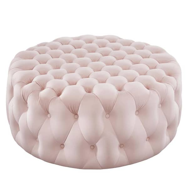 MODWAY Amour Tufted Button Large Round Performance Pink Velvet Ottoman