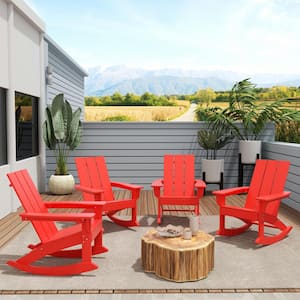 Shoreside Red Plastic Adirondack Outdoor Rocking Chair (Set of 4)