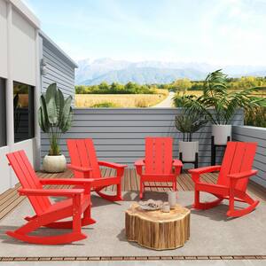 Shoreside Red Plastic Adirondack Outdoor Rocking Chair (Set of 4)