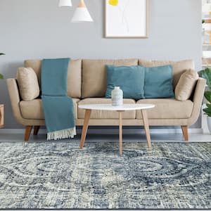 Salford Blue 4 ft. x 6 ft. Floral Medallion Polypropylene Area Rug