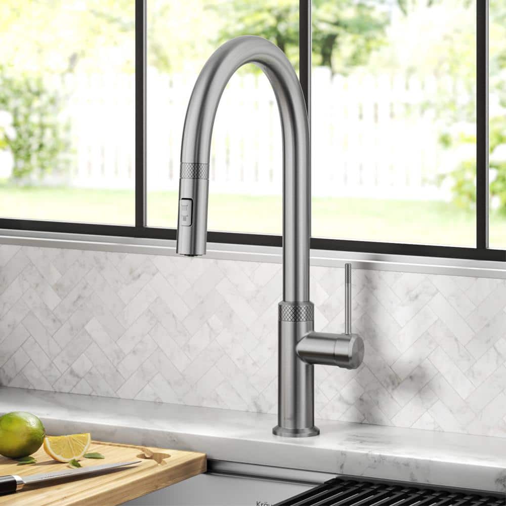 Spot-Free Stainless Steel High-Arc Kitchen Faucet with Pull-Down Spray