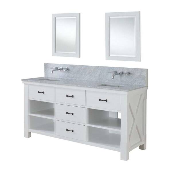 Direct vanity sink Xtraordinary Spa Premium 70 in. Double Vanity in Pearl White with Marble Vanity Top in Carrara White and Mirrors