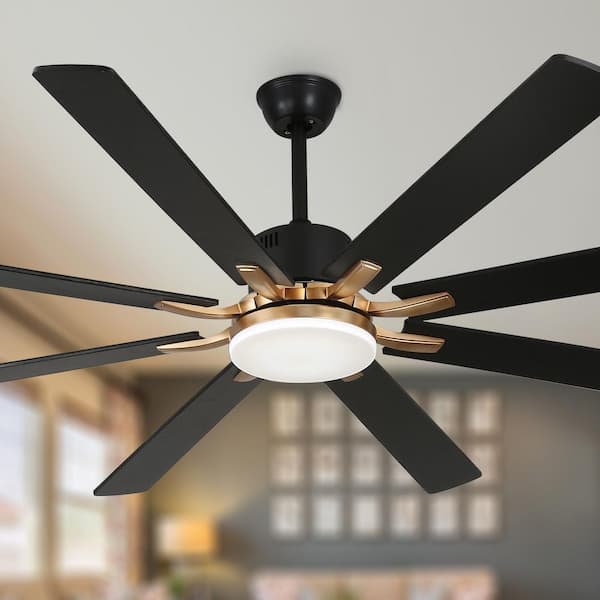 Bella Depot 72 in. Indoor Matte Black Standard Dimmable Ceiling Fan with LED Light and Remote, 8 Reversible Blades