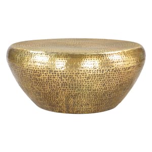 Larache 36.6 in. Gold Round Metal Top Coffee Table