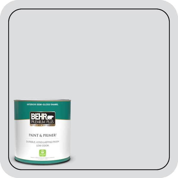 BEHR PREMIUM PLUS 1 qt. #N540-1 Script White Semi-Gloss Enamel Low Odor Interior Paint & Primer