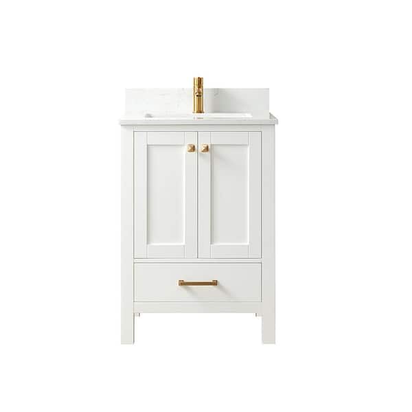 ROSWELL Shannon 24 in. W x 22 in. D 33.9 in. H Bath Vanity in White with White Composite Stone Top