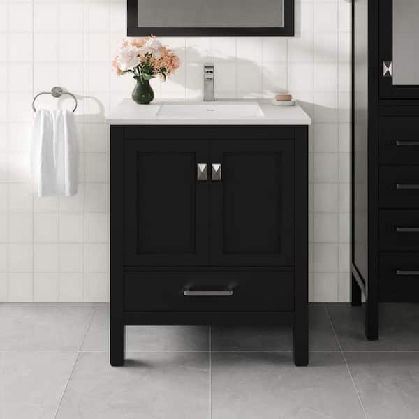 Eviva London 30 in. W x 18 in. D x 34 in. H Bathroom Vanity in Espresso with White Carrara Marble Top with White Sink
