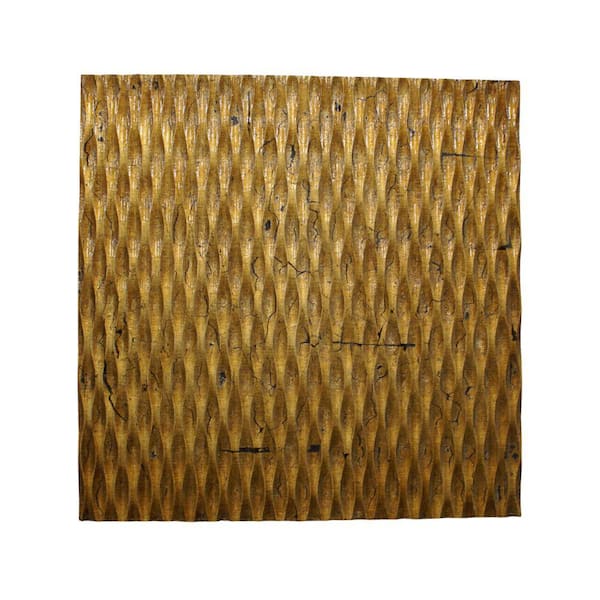 Benjara Modern Style Gold Large Wooden Wall Art Decor with Patterned Carving