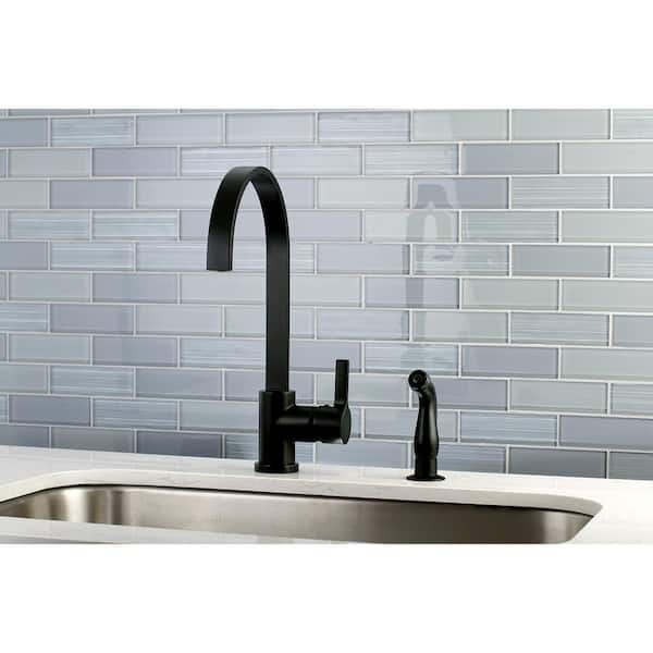 Modern Single Handle Standard Kitchen Faucet with Side Sprayer in Matte Black