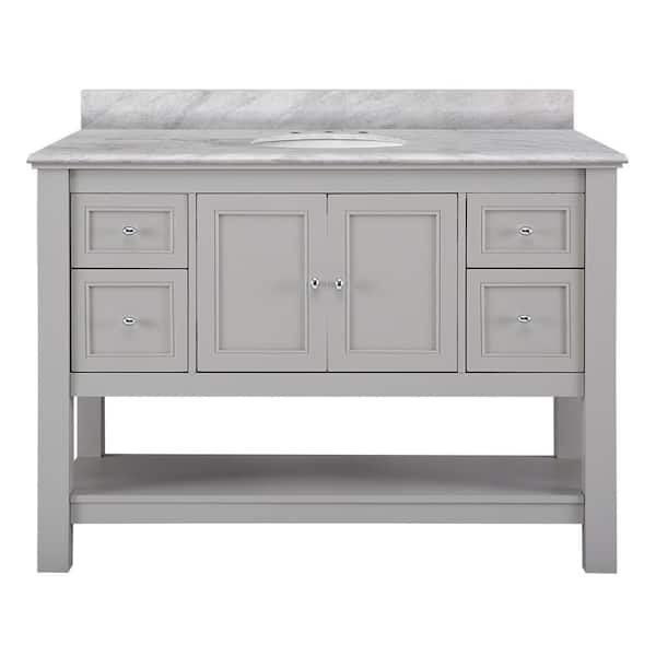 Home Decorators Collection Gazette 49 in. W x 22 in. D Bath Vanity in Grey with Marble Vanity Top in Cararra White
