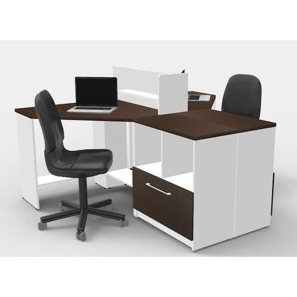 OfisLITE 5-Piece White/Espresso Office Reception Desk Collaboration Center
